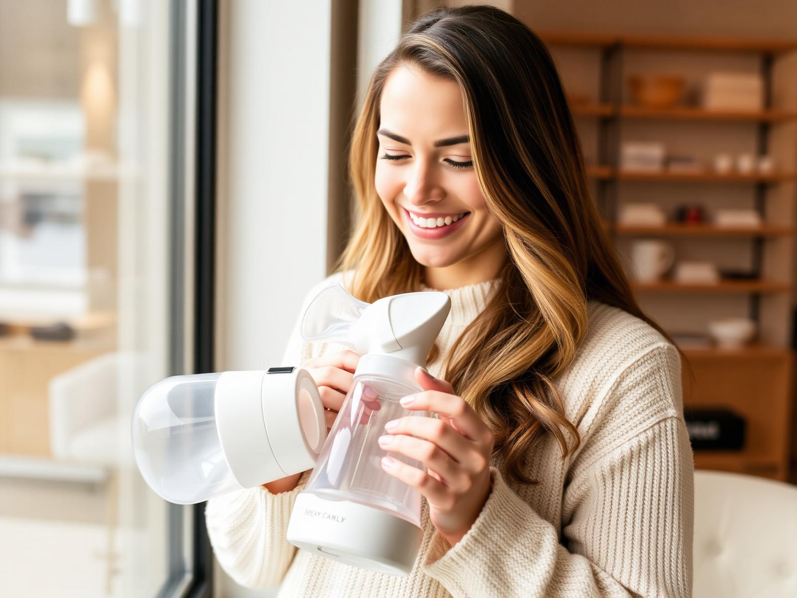 Nashville mom holding a wearable breast pump